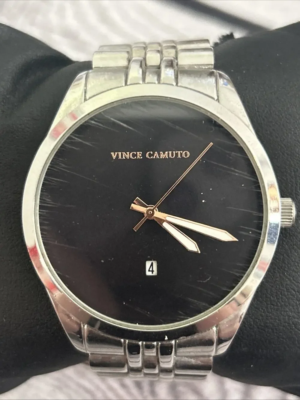 Vince Camuto Silver Tone Black Dial Men’s Quartz Watch